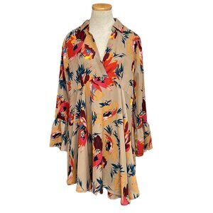 Umgee Tunic Collared Floral Tan Orange Size Small S